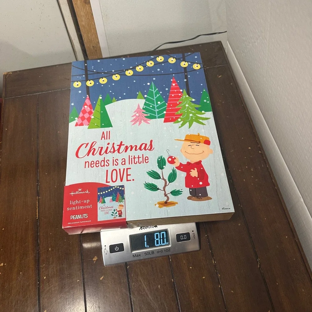 Hallmark Peanuts Charlie Brown Light-Up Sentiment Christmas Wood Sign‎ 12.5in